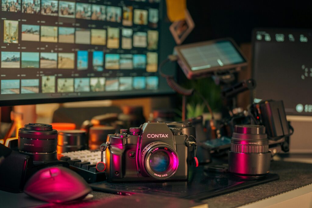 Contax Film Camera Editing Studio Vintage Lens Setup