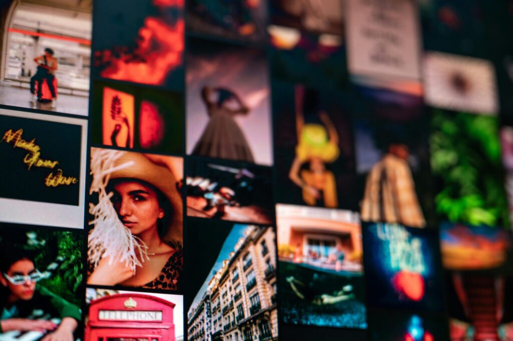 A colorful collage featuring assorted vibrant photographs, capturing diverse artistic themes.